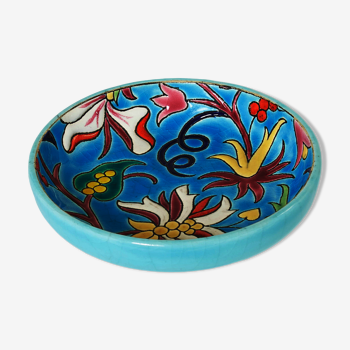 Coupelle ronde bleu turquoise Art déco Emaux de Longwy 1950