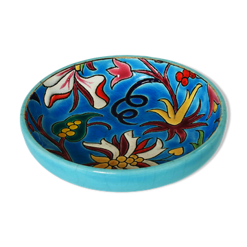 Coupelle ronde bleu turquoise Art déco Emaux de Longwy 1950