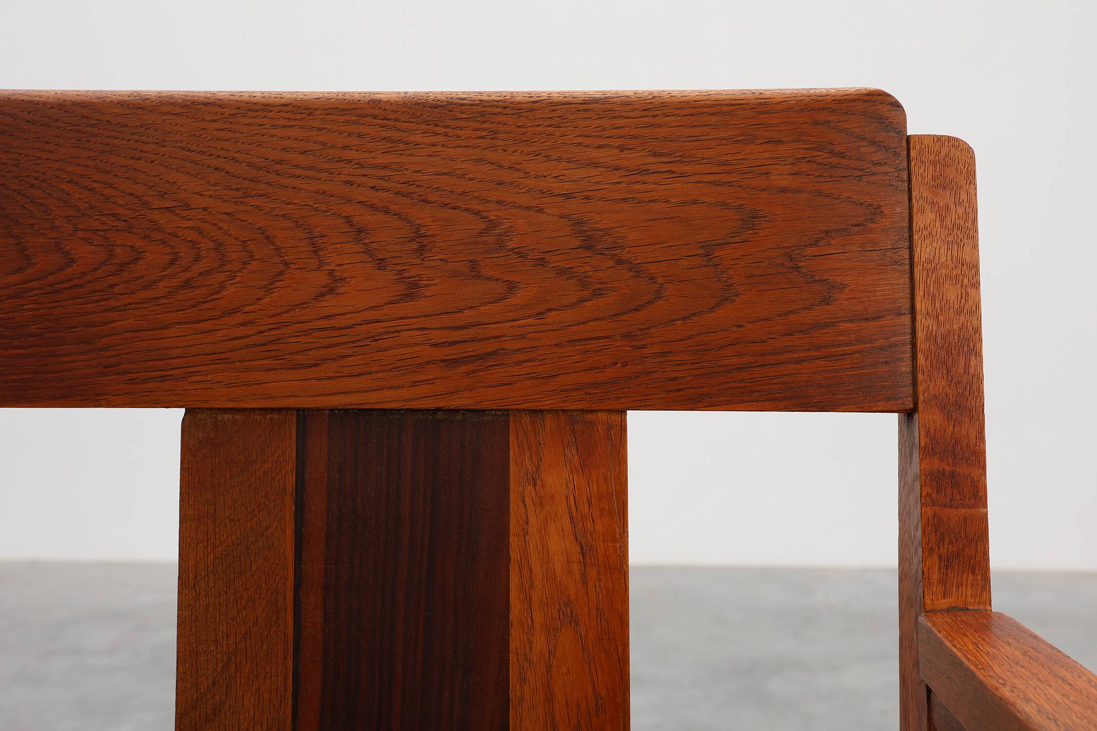 Amsterdamse school oak and velvet side chair, The Netherlands 1920s