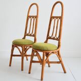 Pair of Italian high chairs in bamboo and rattan from the 1960s.