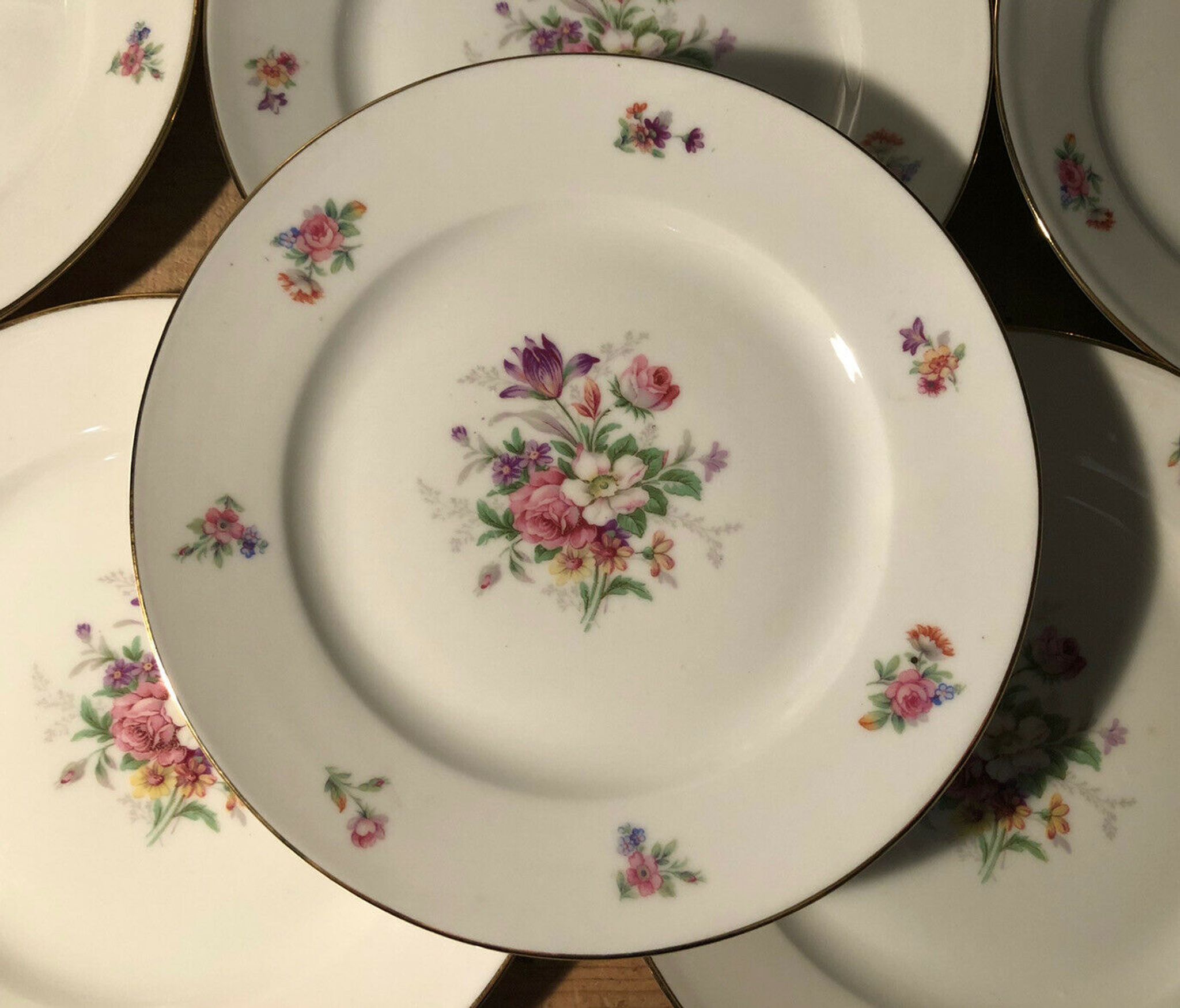 Set of 12 dessert plate in Limoges porcelain PCL with floral decoration