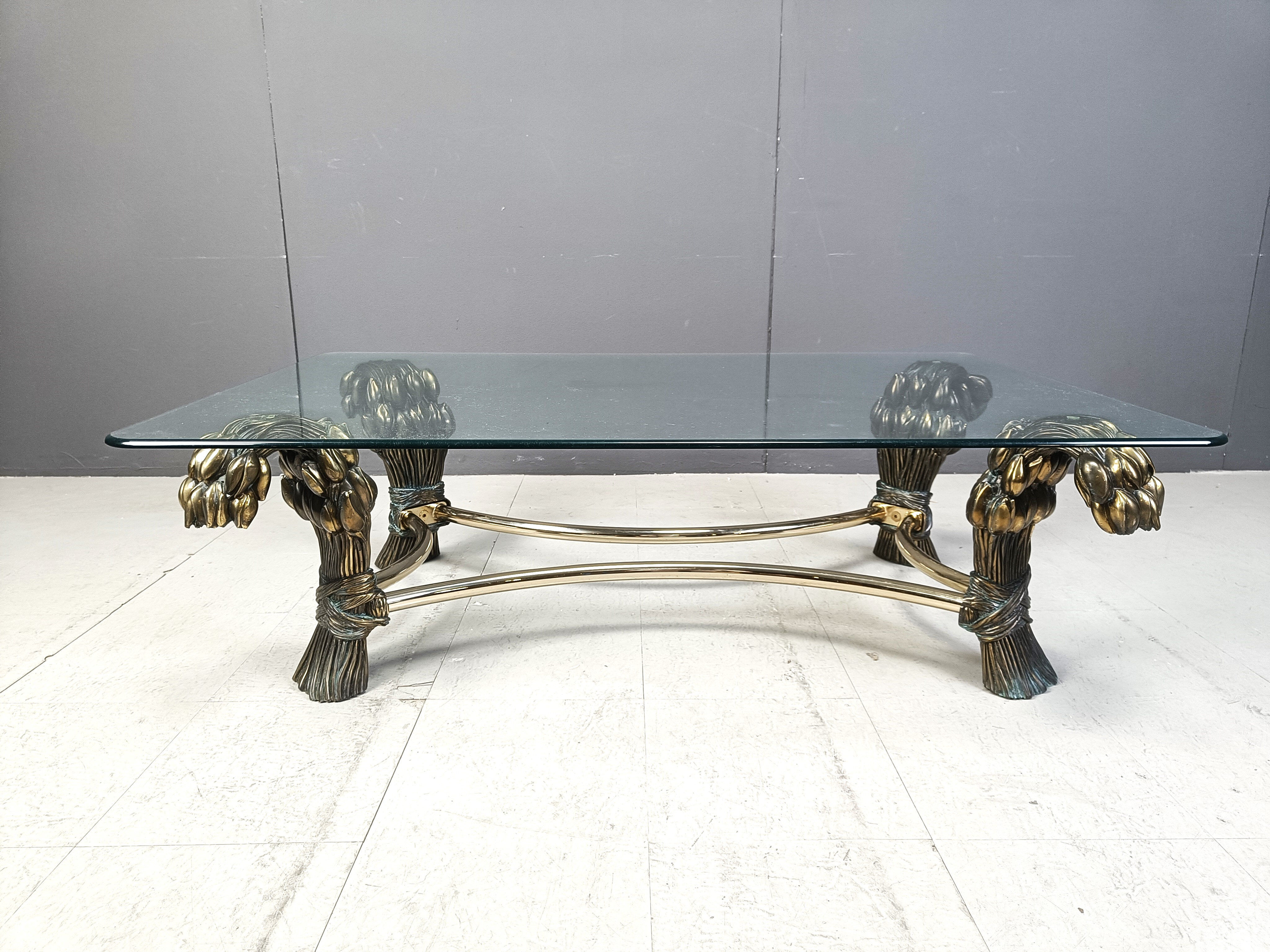 Vintage brass flower coffee table, 1970s