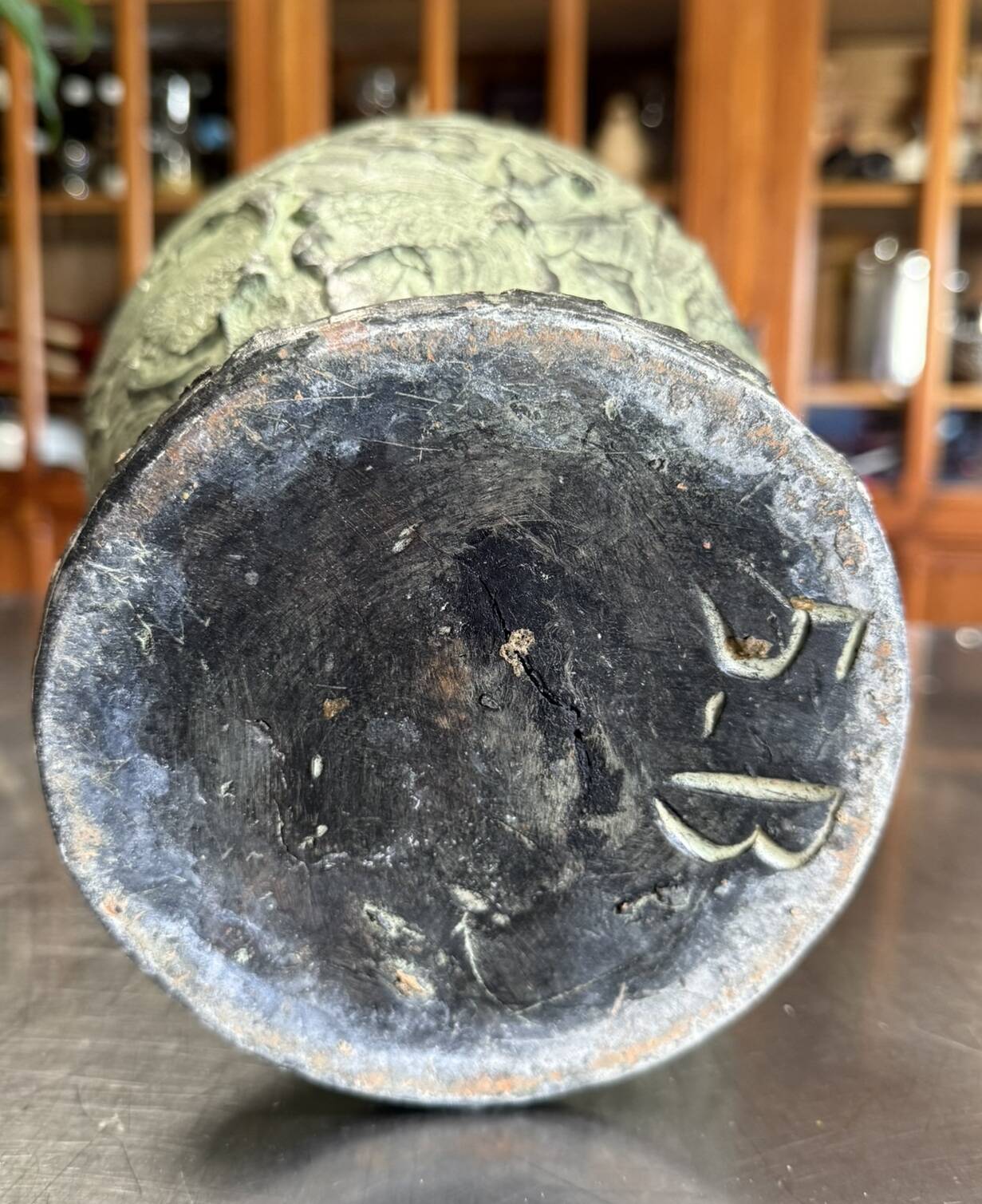 Important patinated terracotta vase