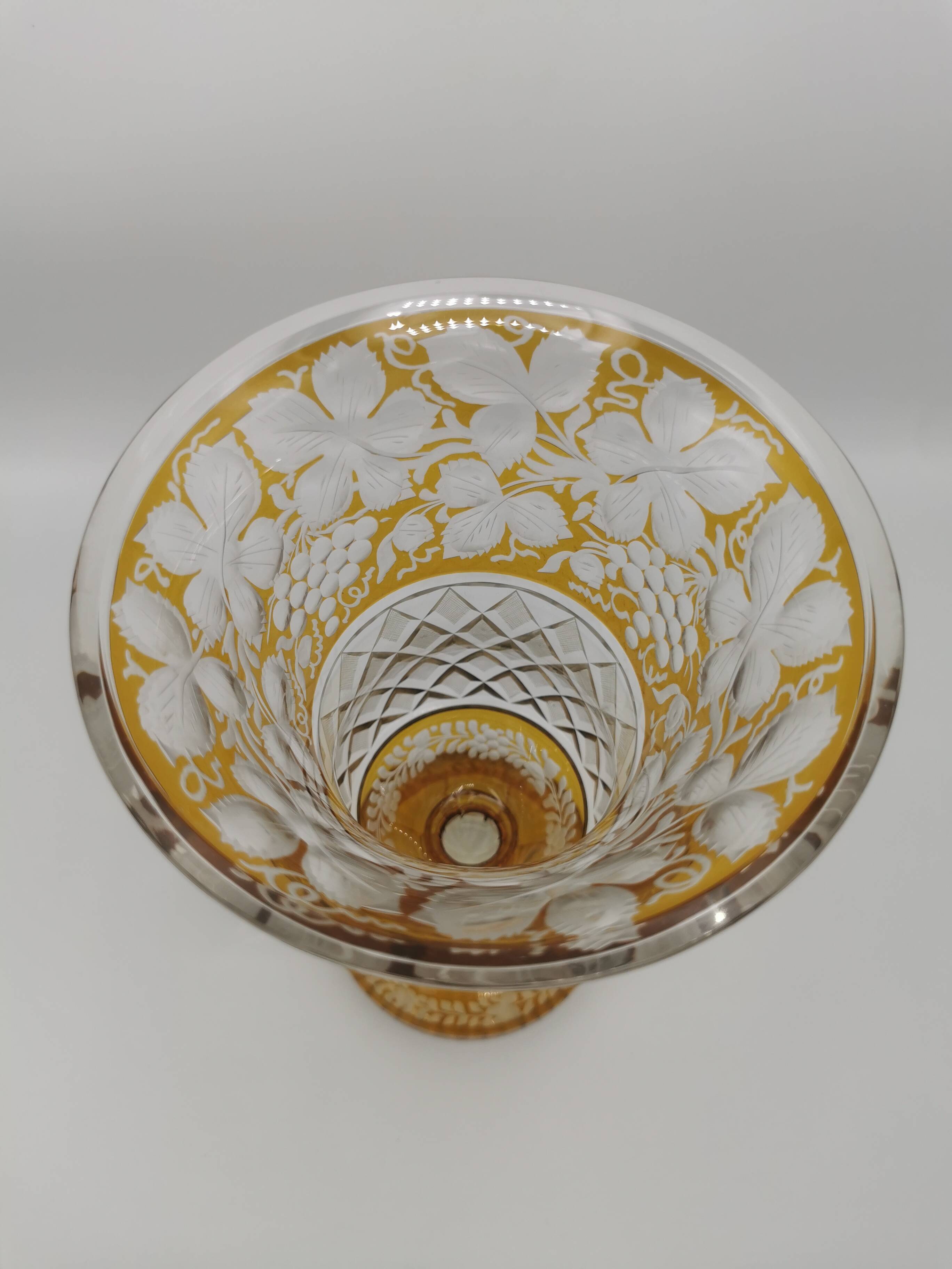 Amber yellow Bohemian crystal vase