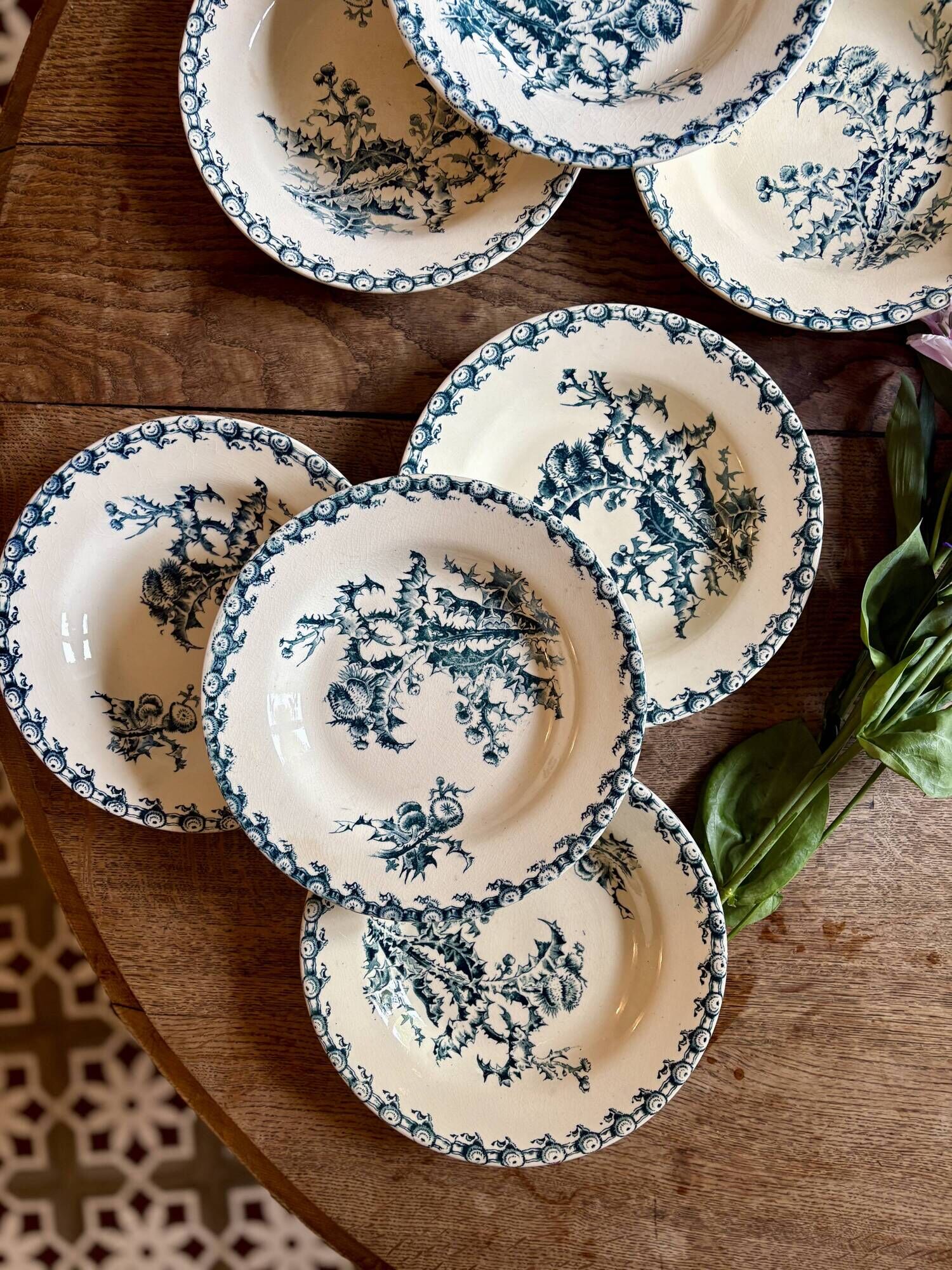 Set of 8 antique deep plates in ironstone, Chardons de Gien