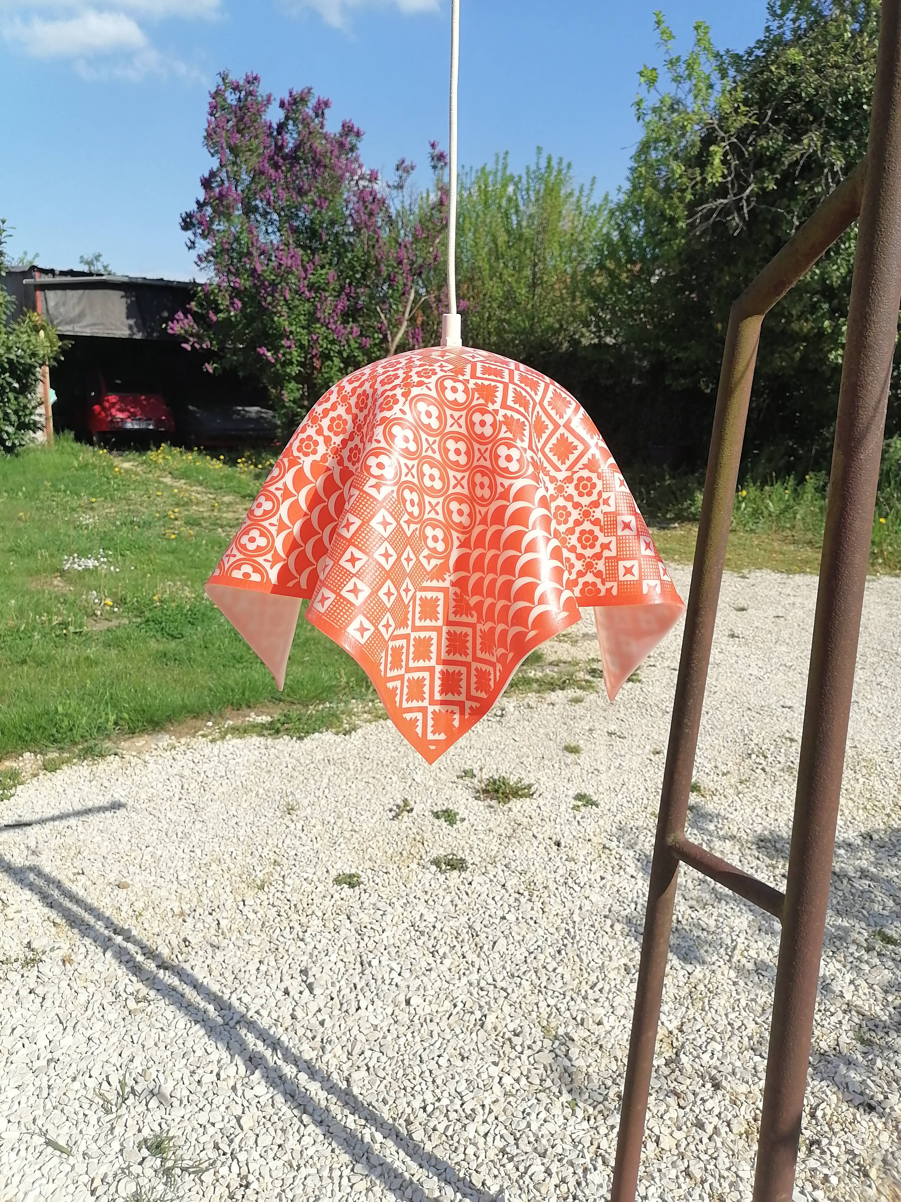 Orange plastic kitchen pendant light 1970