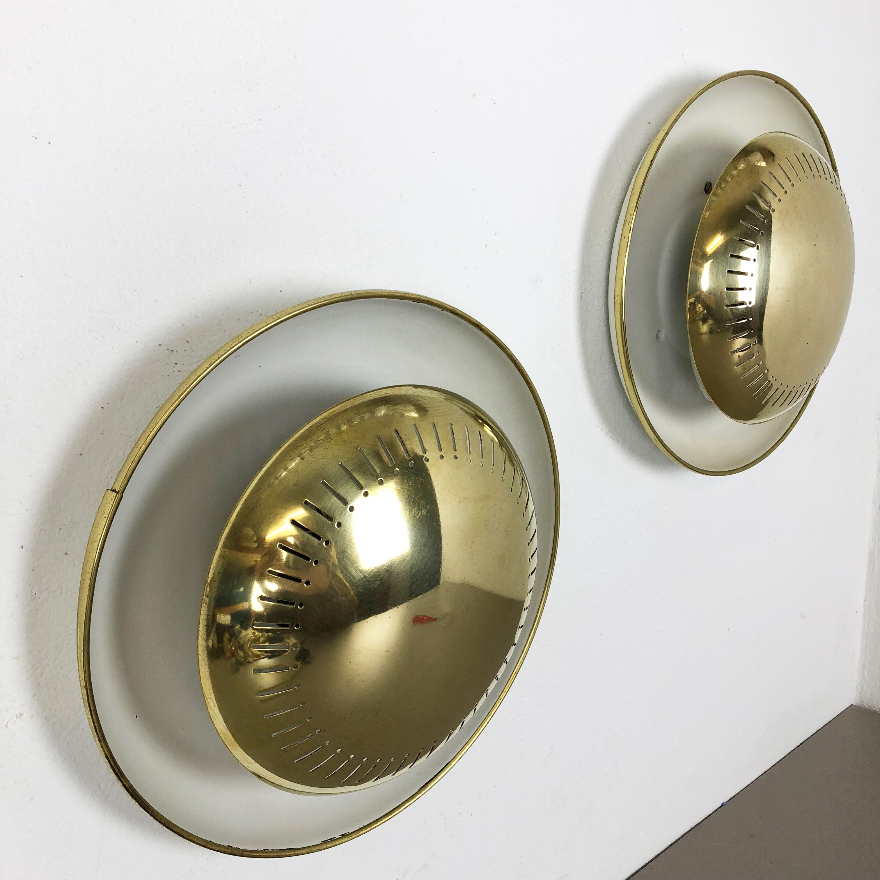 Set of two modernist brass metal sconces wall light, italy, 1950s