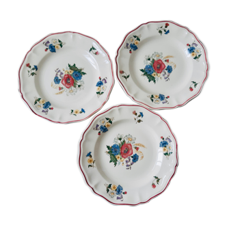 Lot de 3 assiettes plates Digoin Sarreguemines