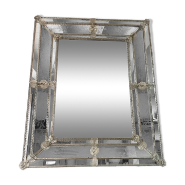 Venetian Rectangular Floreal Hand-Carving Wall Mirror in Murano Glass Style