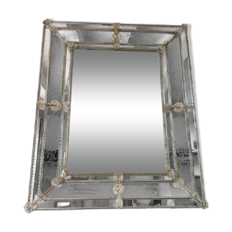 Venetian Rectangular Floreal Hand-Carving Wall Mirror in Murano Glass Style