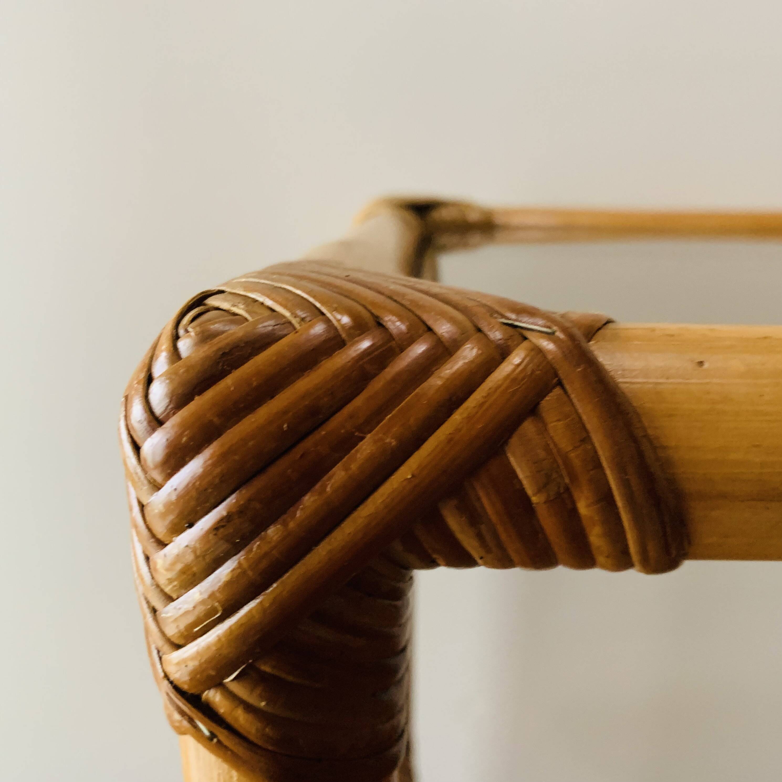 Vintage bamboo and smoked glass side table - end table