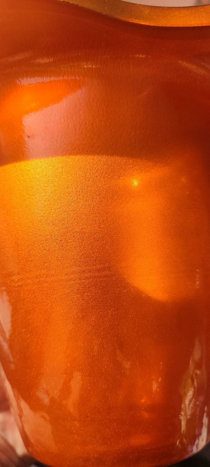 Vintage iridescent orange glass vase, 70s design