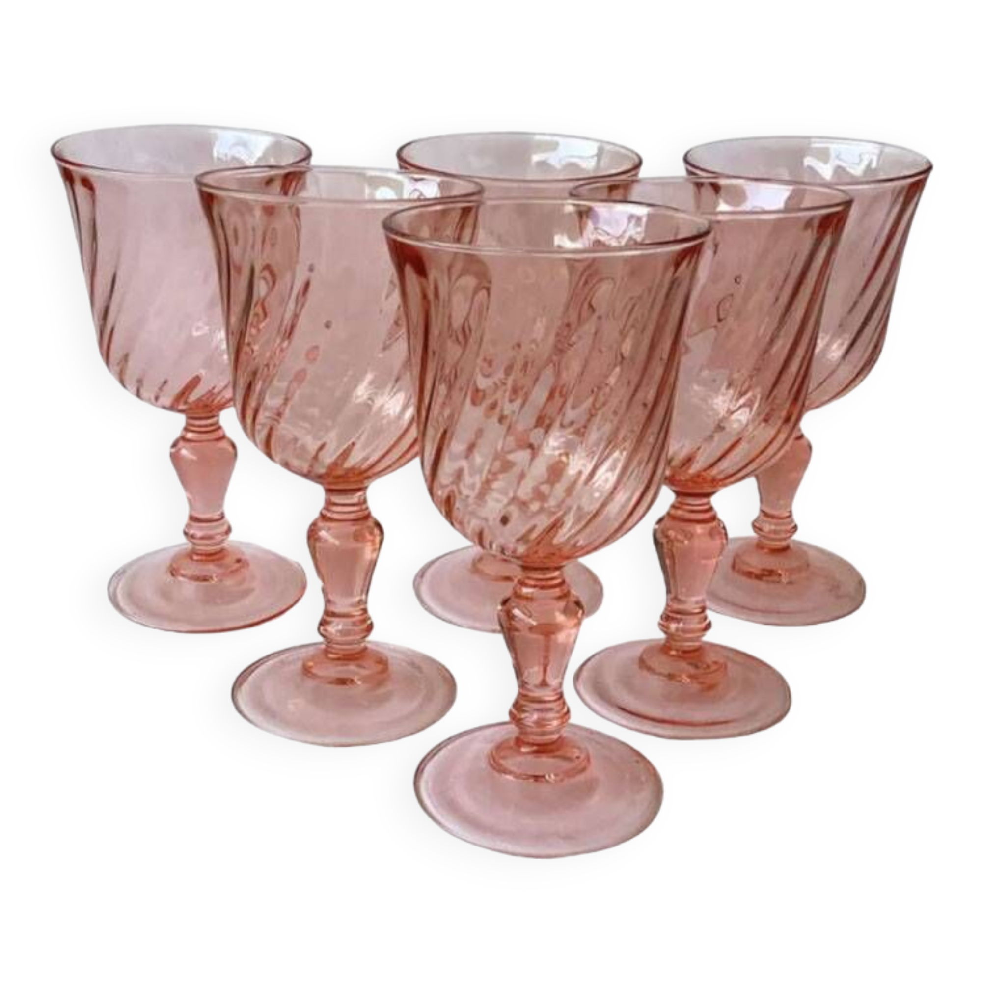 6 Old Rosaline Stemmed Glasses - Arcoroc Luminarc H 12.2 cm