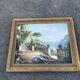 Large oil on canvas, Mediterranean terrace by the lake, signed, gilded frame.