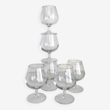 Set of 6 small armagnac glasses with golden rim