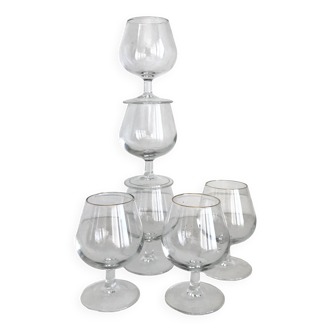 Set de 6 petits verres à armagnac liseré doré