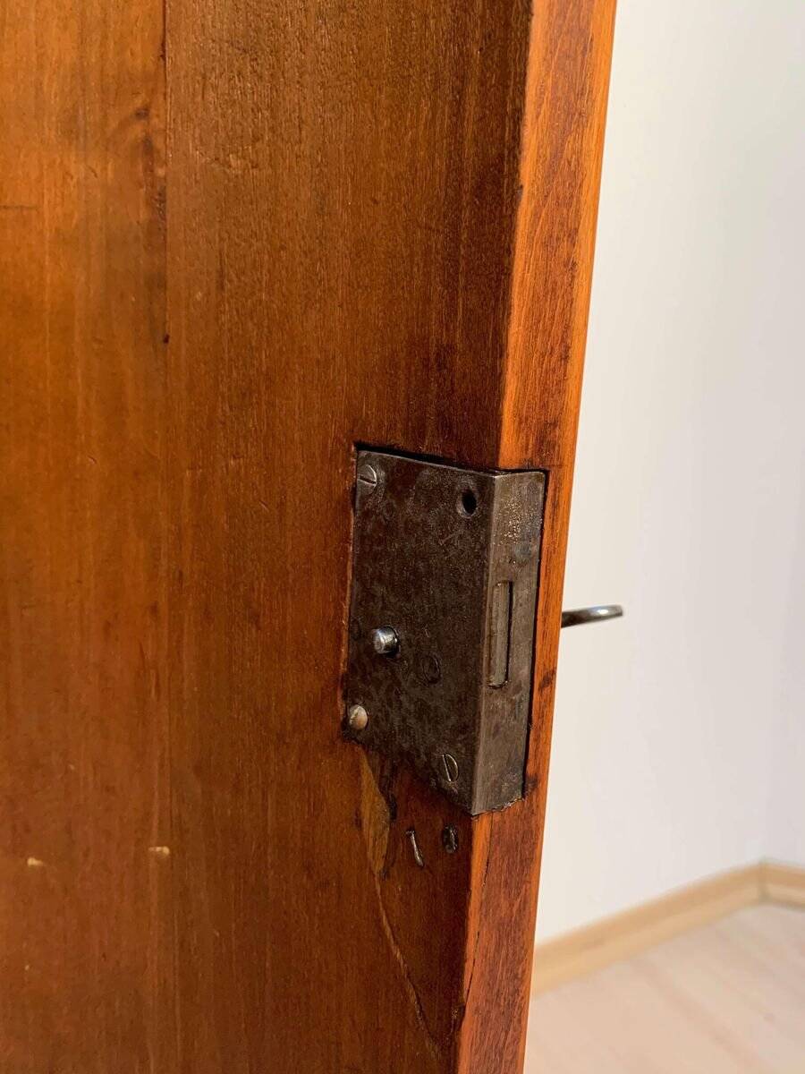 Biedermeier Demilune Half Cabinet in Cherrywood and Brass, France, 1810s