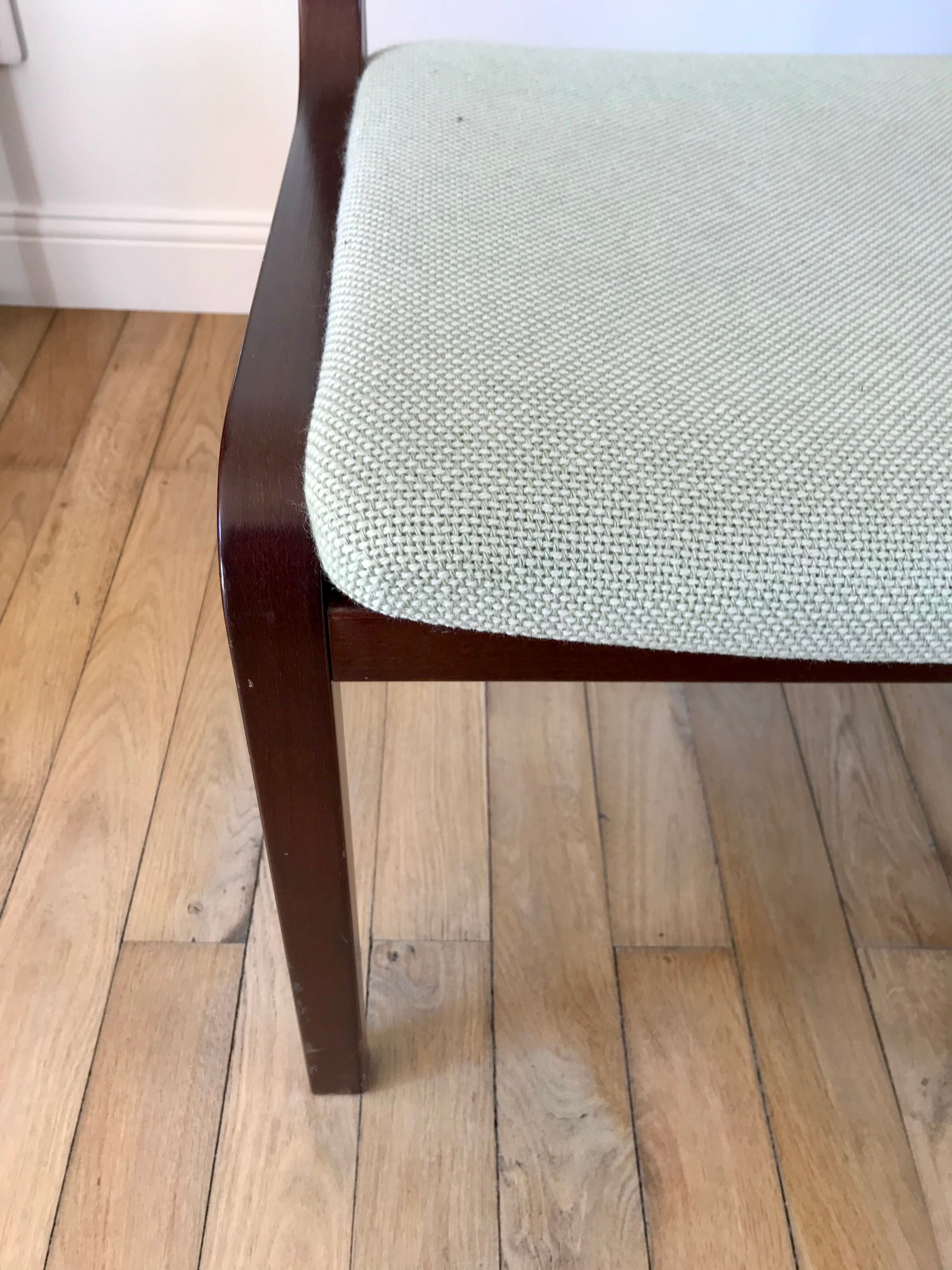 Pair of wooden armchairs and green and ecru fabrics 70s