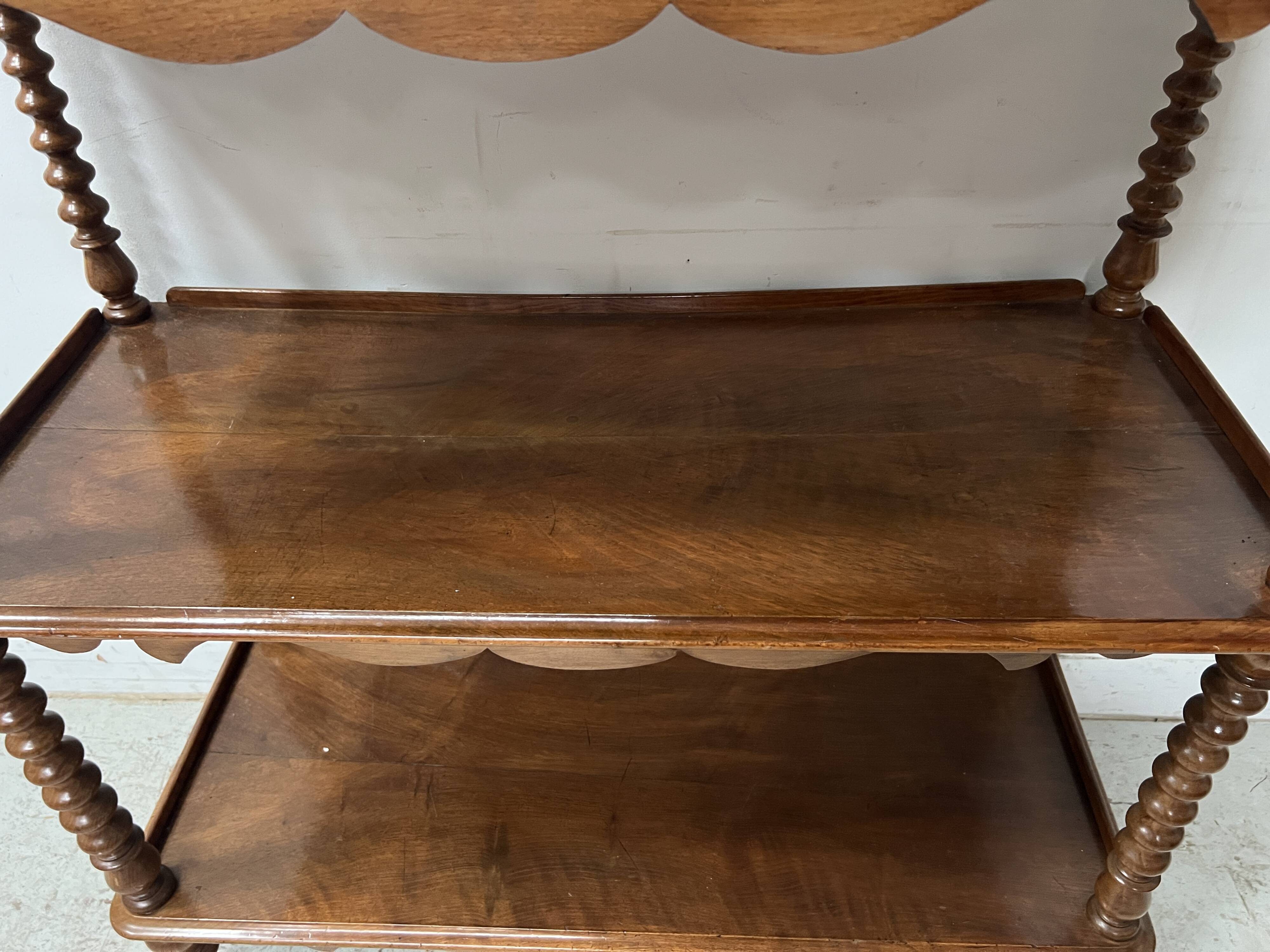 Napoleon III console table with three shelves in mahogany and veneer, 19th century