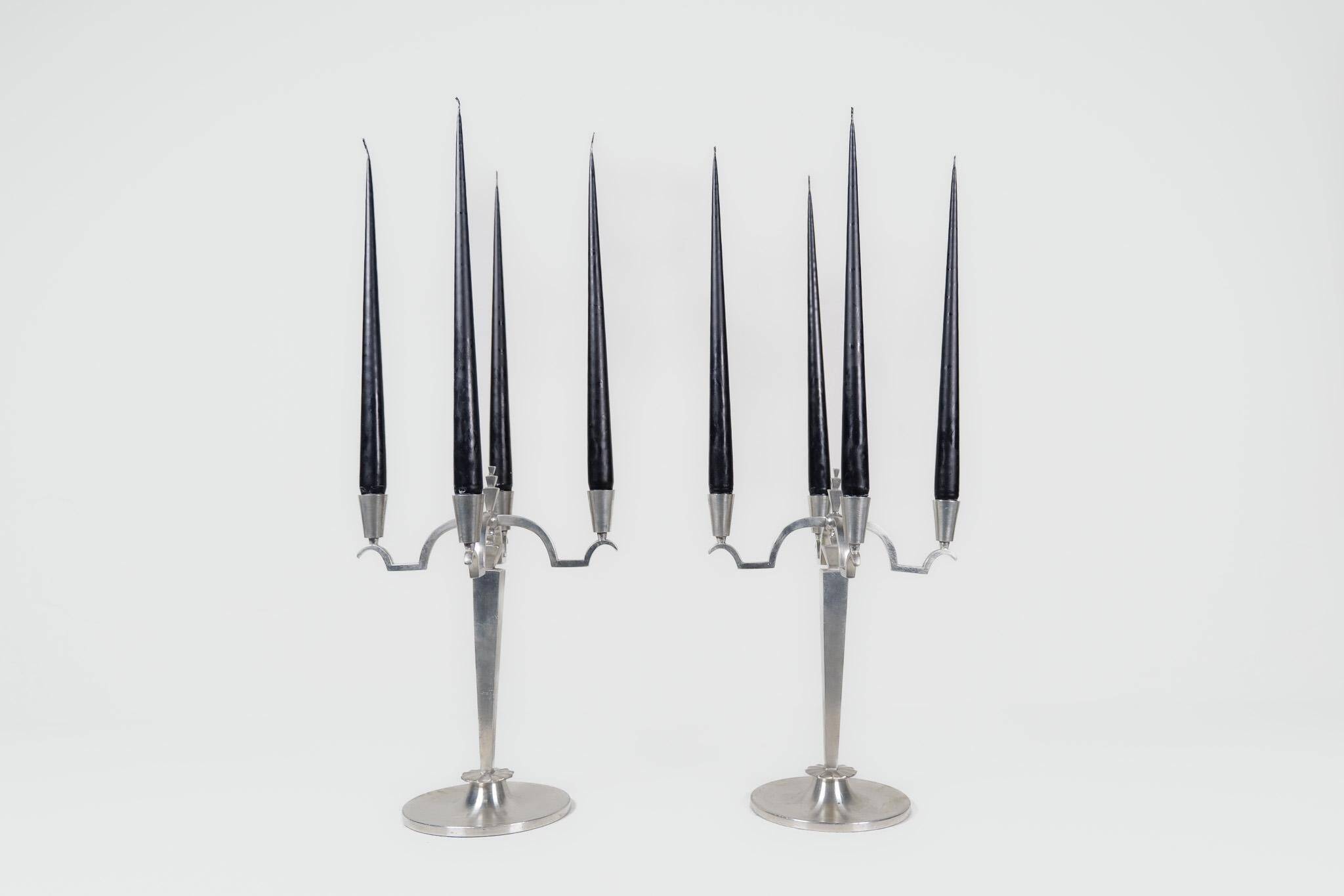 Sculptural Art Deco set of chandeliers in tin, Sweden, 1940s.