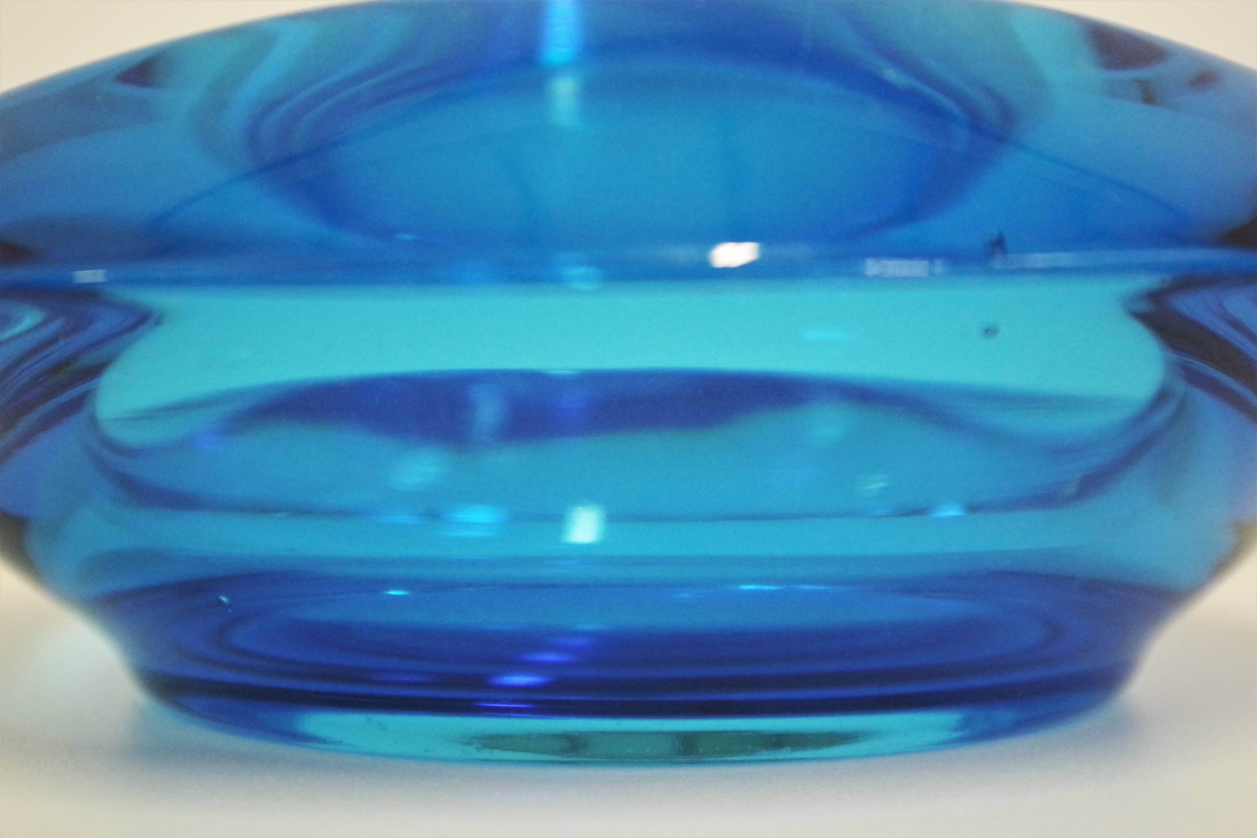 70s blue glass ashtray