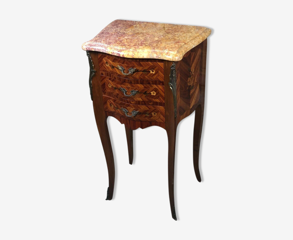 Louis XV style curved bedside in marquetry, marble top | Selency