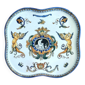 Antique Gien dish - 19th century - Italian Renaissance earthenware - Grotesque and allegorical decoration, 26.5 cm