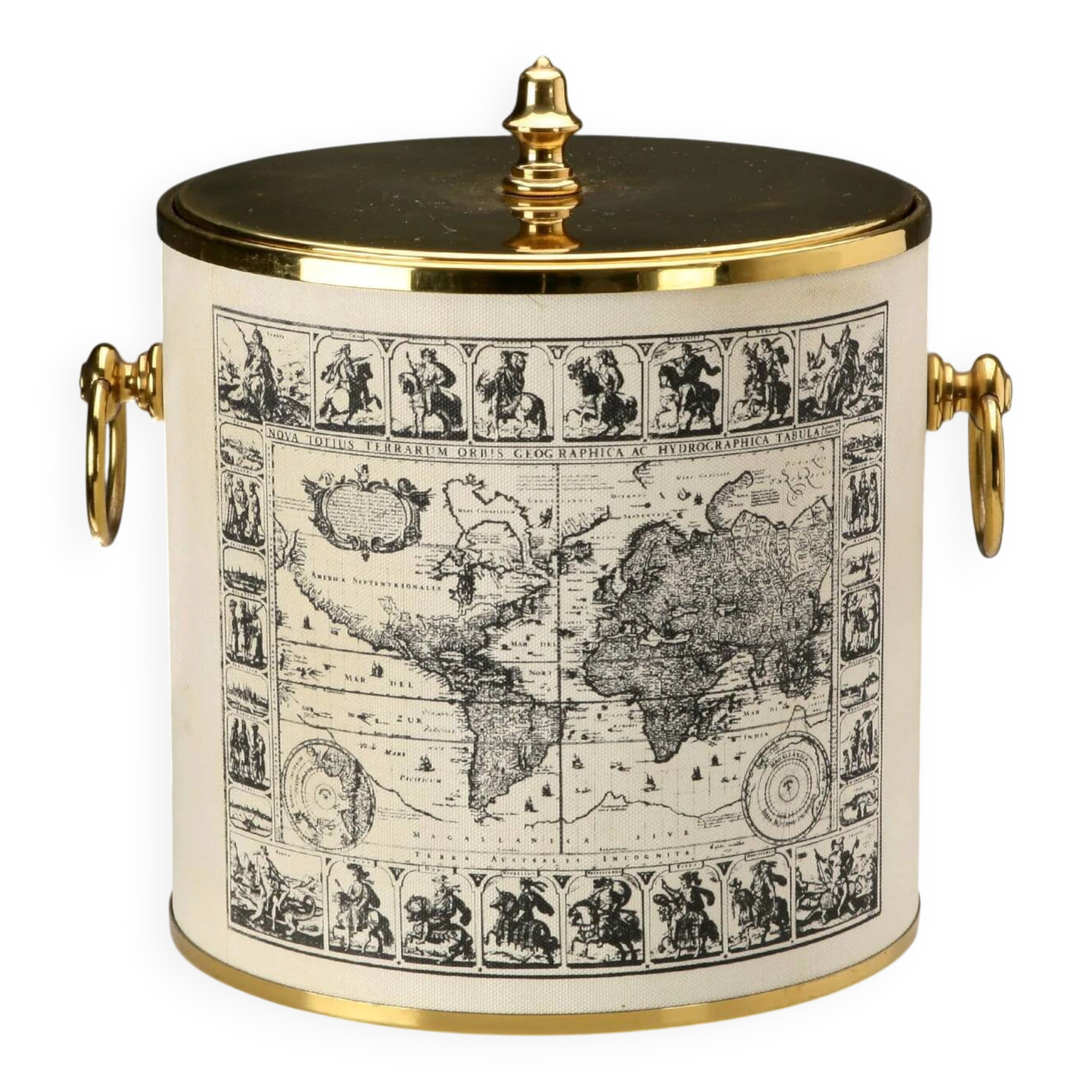 Vintage brass and fabric ice bucket, Italy, 1970s.