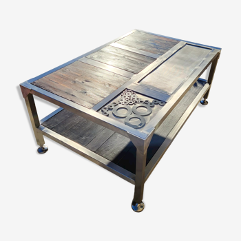Stainless steel and wood coffee table