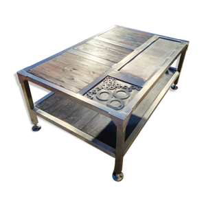 Table basse inox et bois