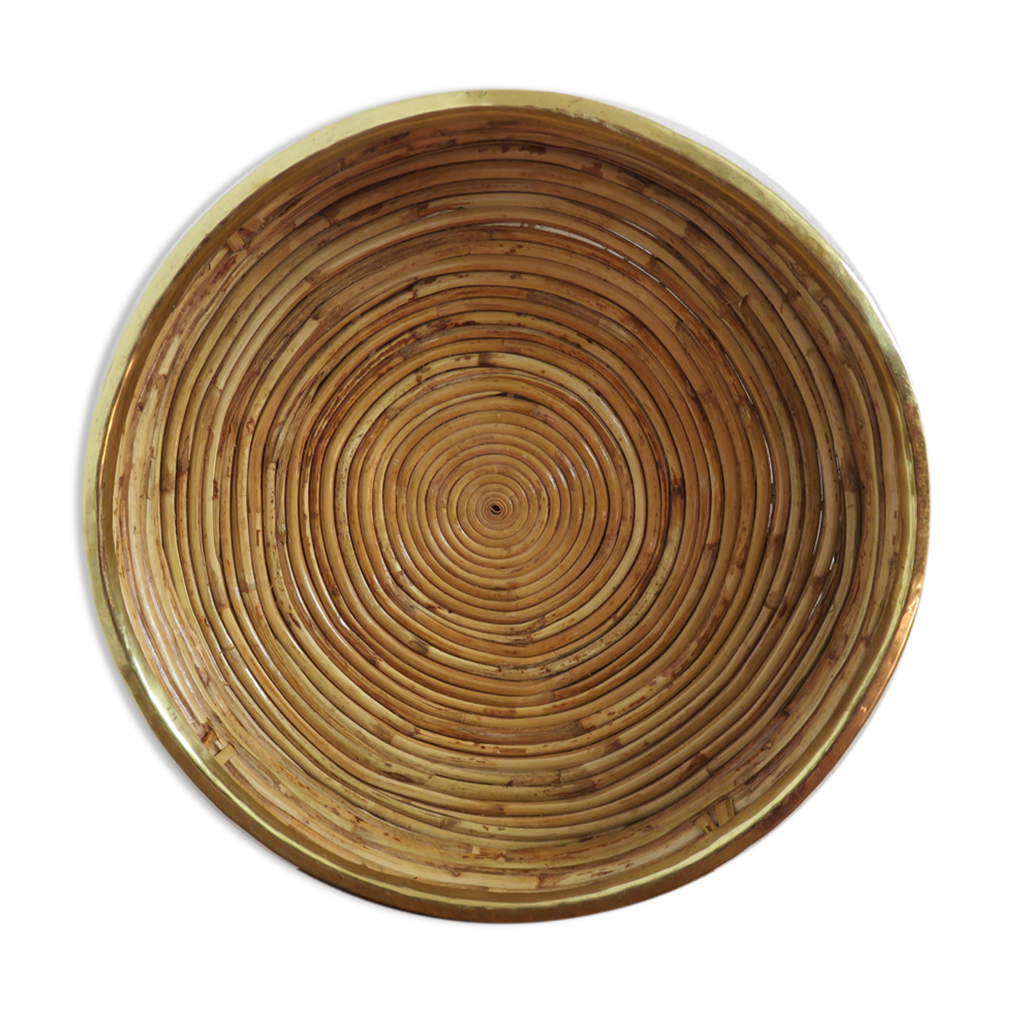 Round basket rattan and brass 60s 70s