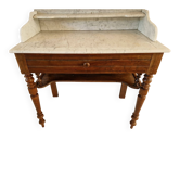 Meuble de toilette Napoléon III en noyer et marbre de Carrare – vers 1885