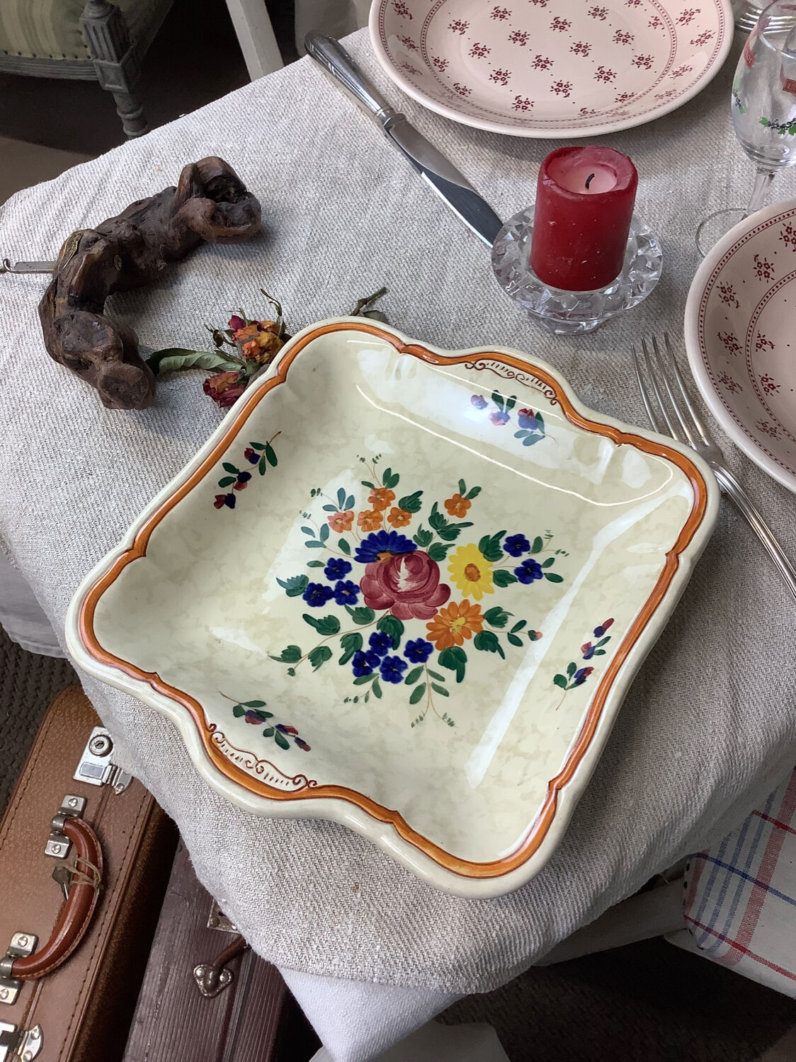 Old hollow square dish with handles made in France Longchamp