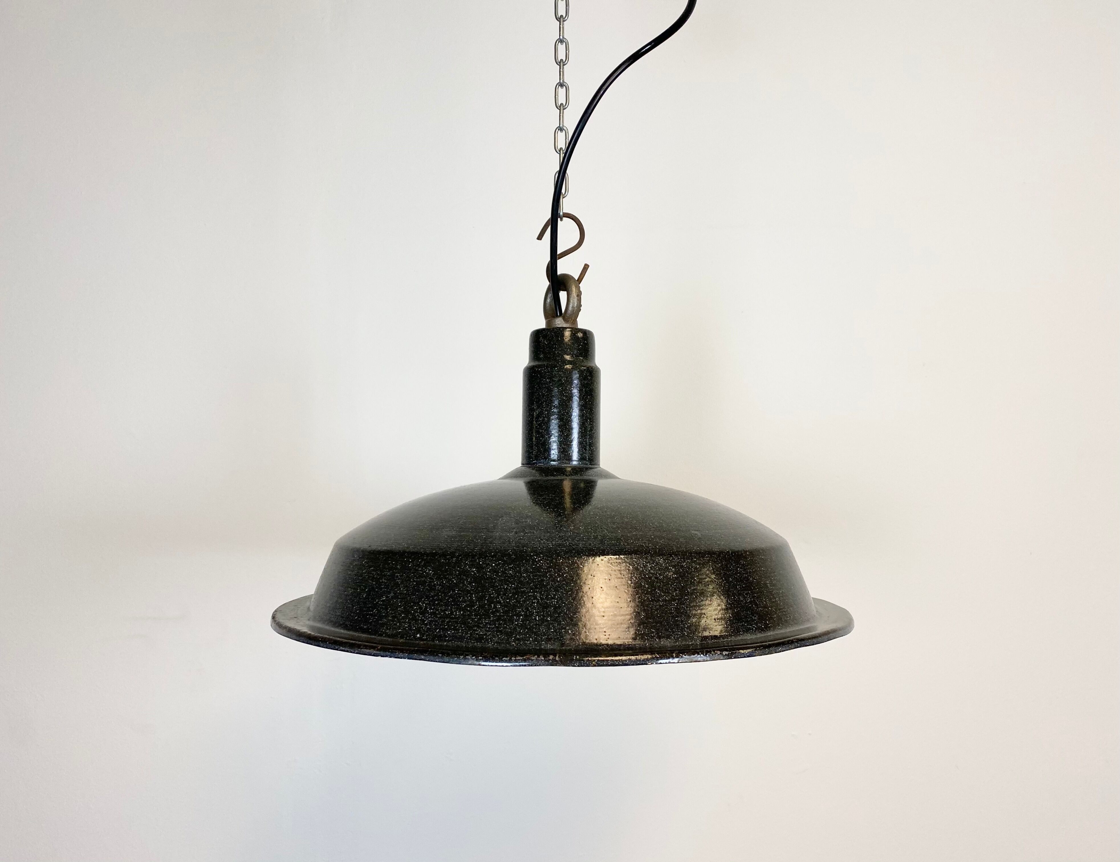 Vintage industrial dark grey enamel hanging light, 1950s