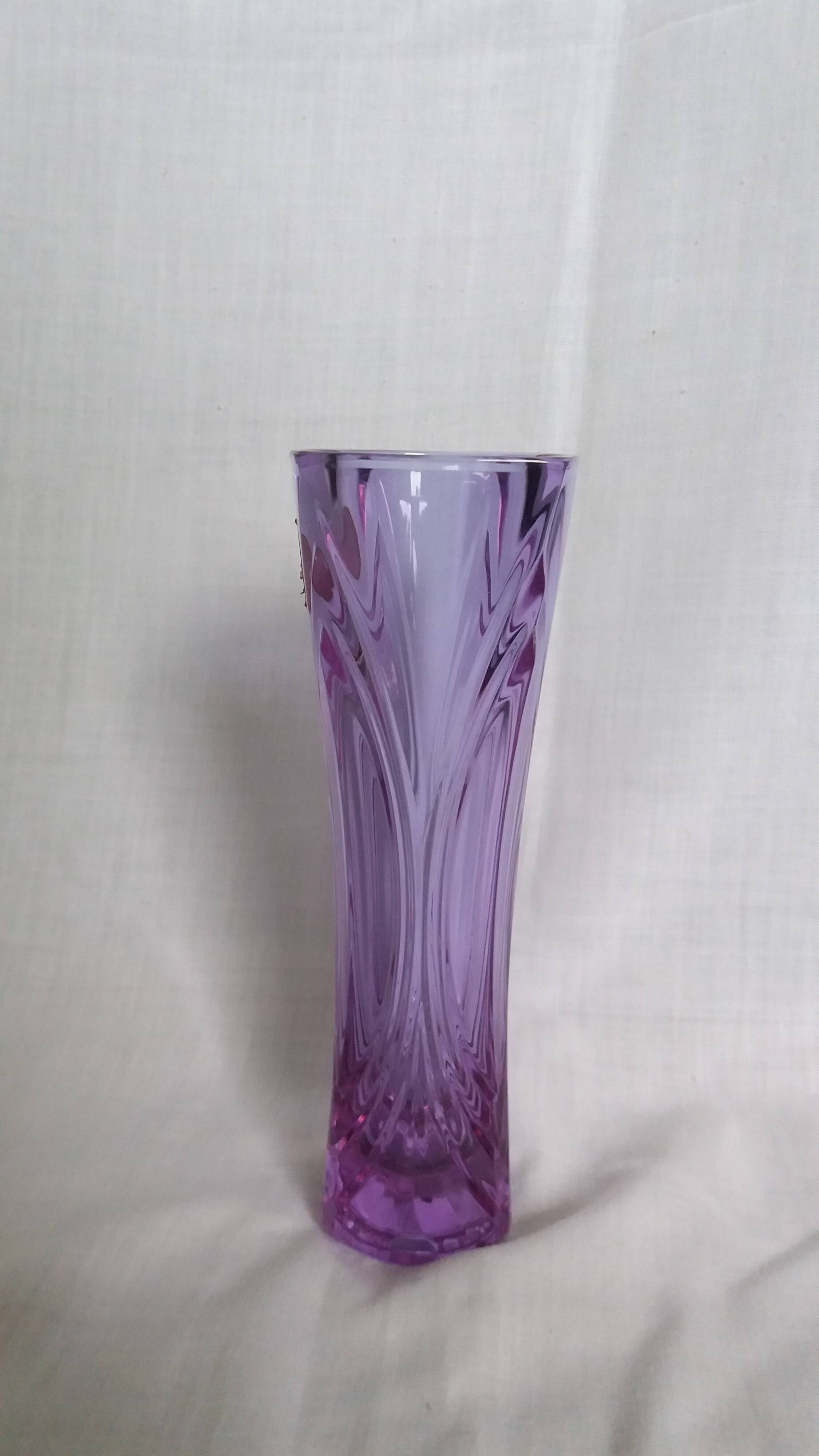 Violet mauve cut crystal soliflore vase, Cristal d’Arques