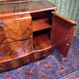 Art decó vintage Brocante burr walnut cocktail bar sideboard