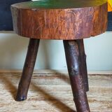 Brutalist tripod stool vintage folk art