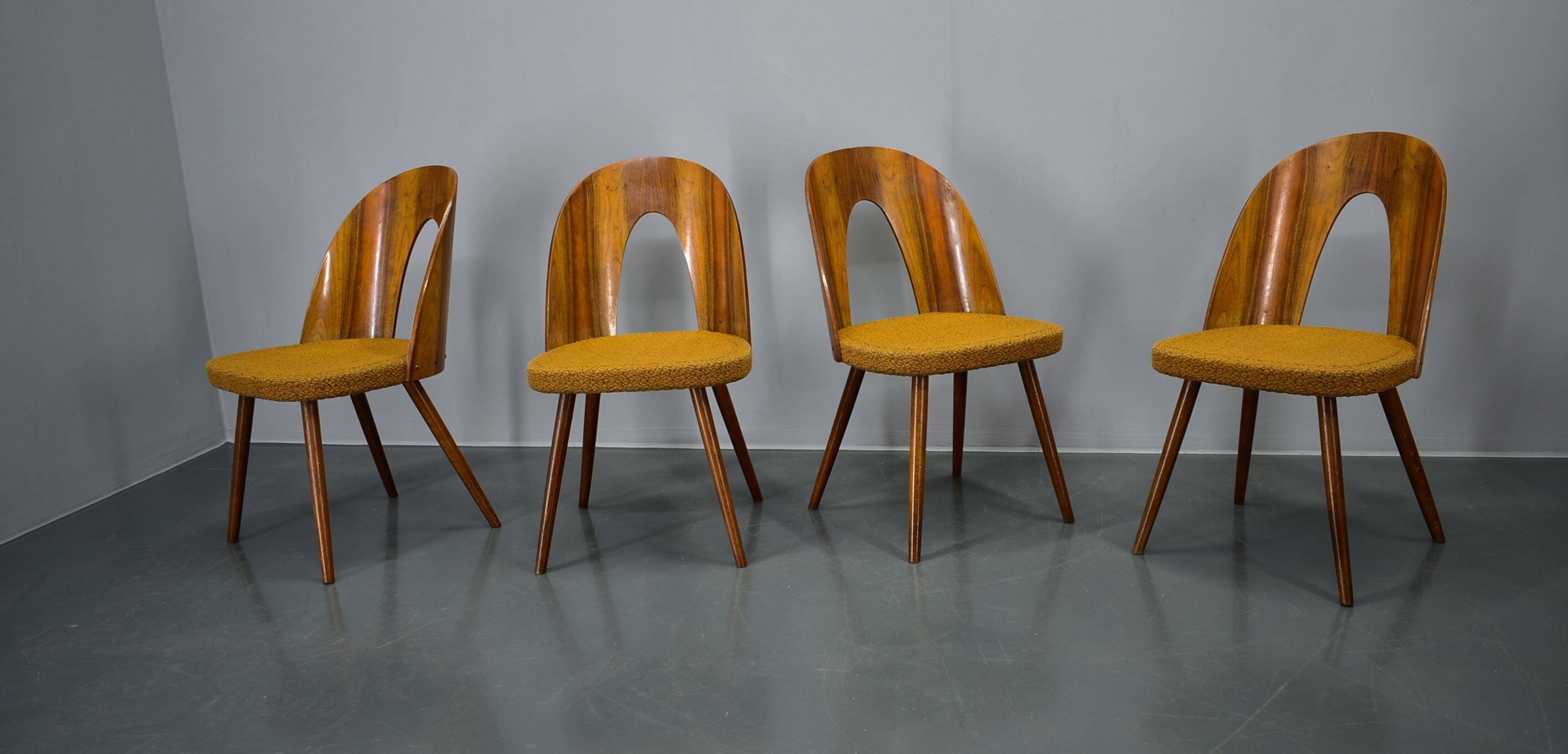 1960s Antonin Suman set of four dining chairs in walnut finish, Czechoslovakia