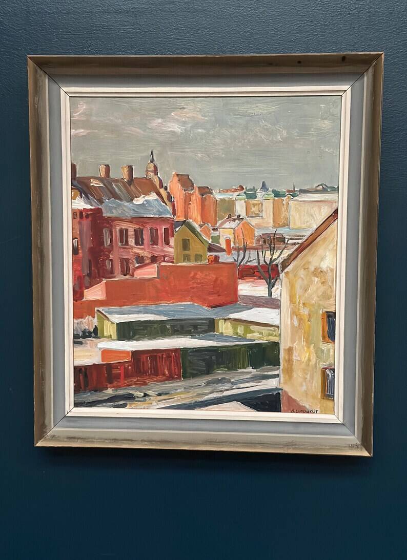 Swedish Oil on Panel“Landscape” by Bertil Lundqvist , Vintage & Framed