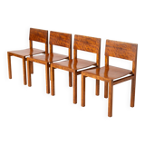 Set of 4 unique Bauhaus modernist dining chairs in birch, Prague, 1940s.