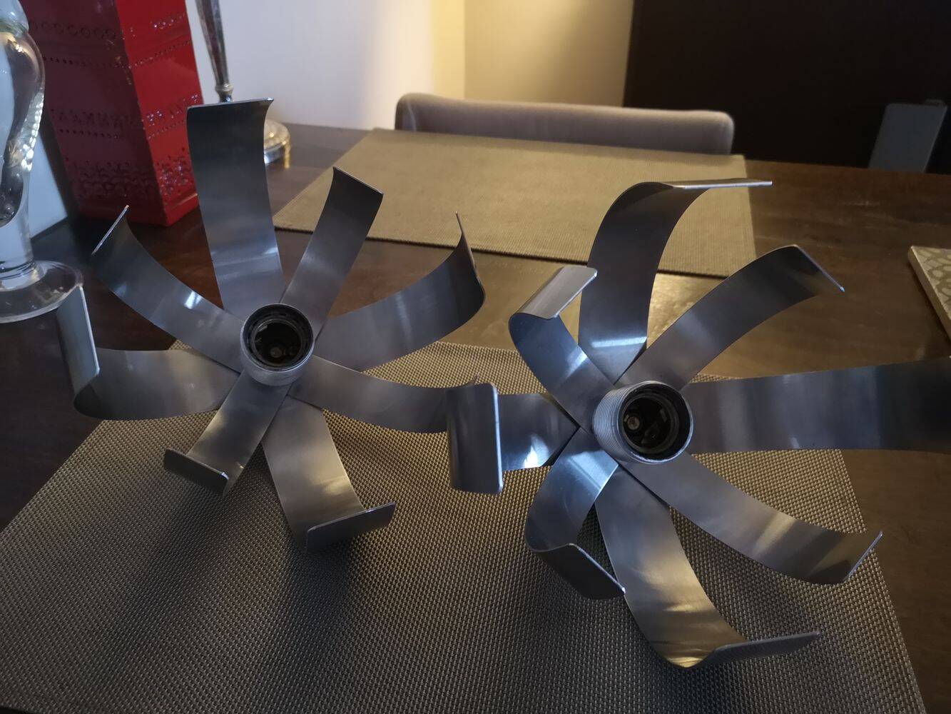 Pair of brushed steel wall lights - Jocelyne Trocmé - 1970s