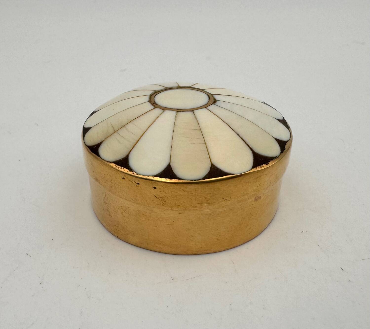 Vintage pillbox, brass and bone box - 1970s
