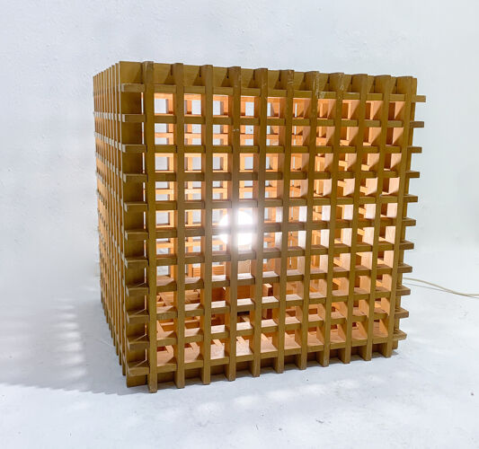 Lampe cube italienne moderne en bois du milieu du siècle, années 1960