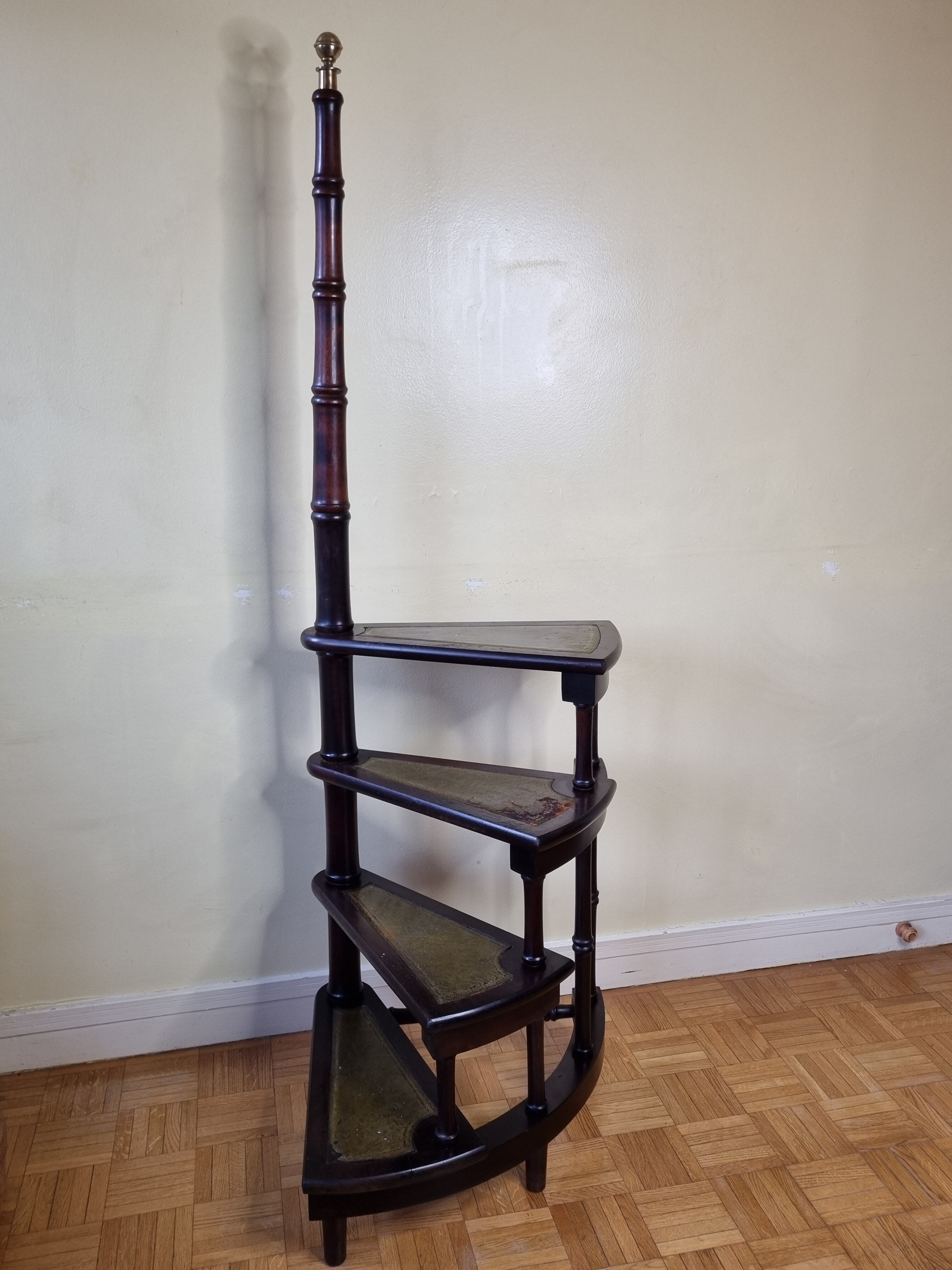 Victorian-style mahogany style library staircase circa 1900
