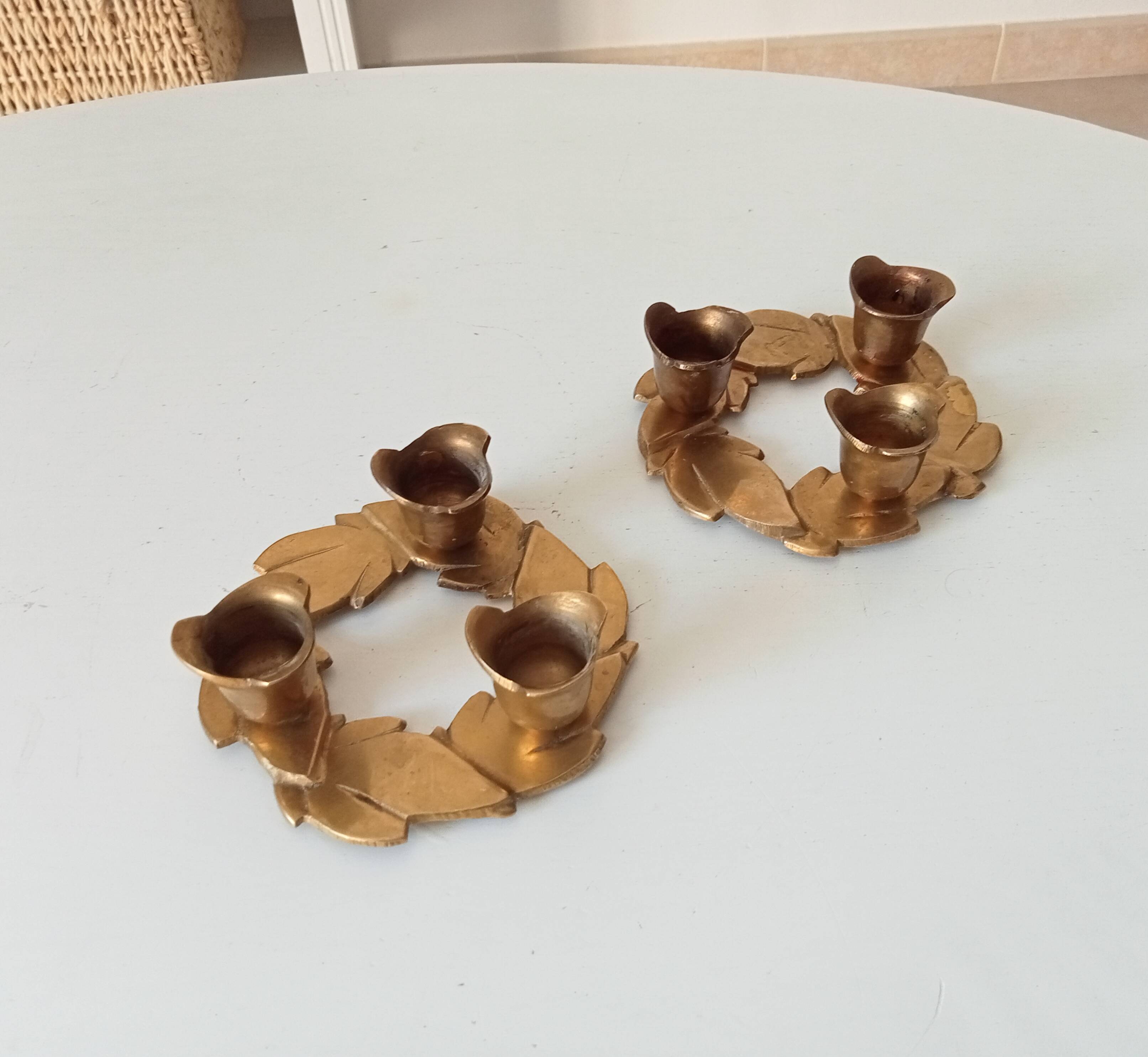 Vintage solid brass gold candle holder