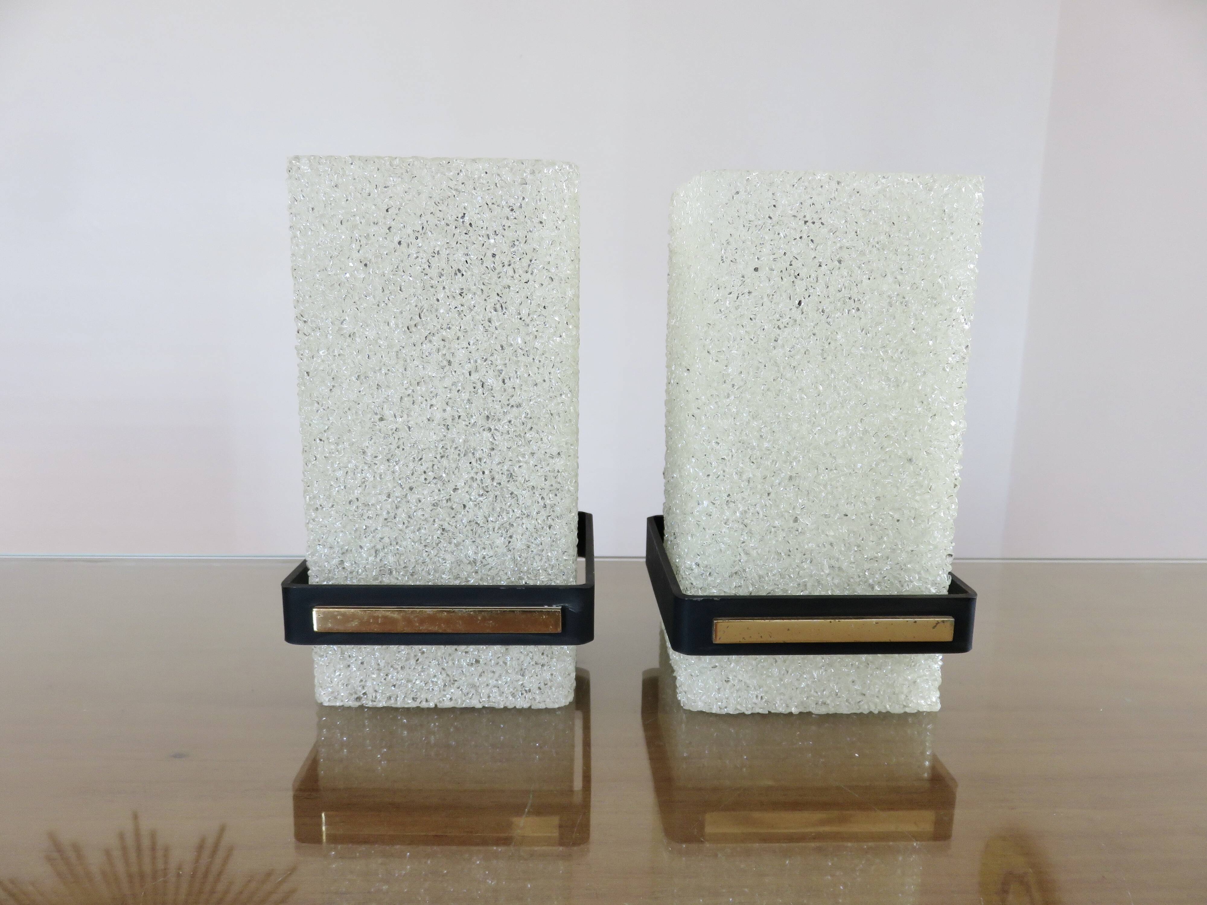 Pair of Arlus wall lights in perspex, gilded brass and lacquered metal, 1960s