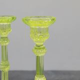 Pair Uranium or annagreen glass candlesticks by Vallerysthal & Portieux