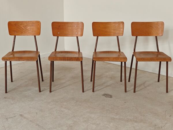Lot de 4 chaises d'école tchèque style Mullca