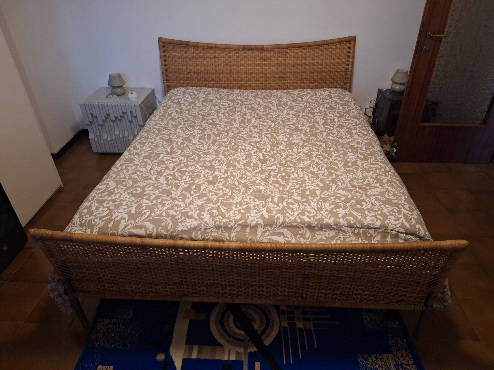 Vintage Double Bed in Iron and Wicker, 1980s