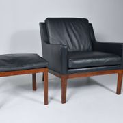 Leather armchair and footstool by Kai Lyngfeldt-Larsen. Denmark 1960s